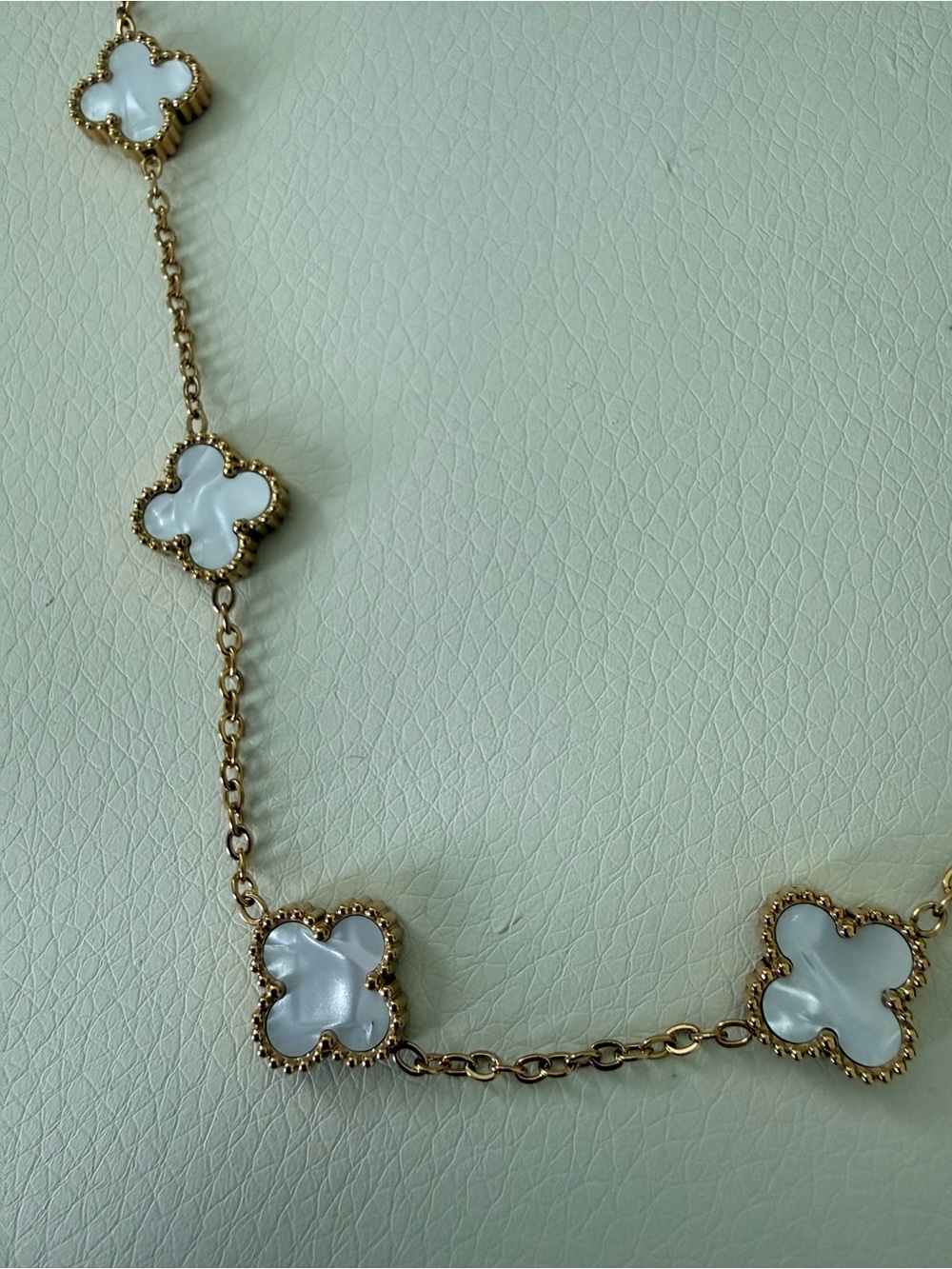 White Mother-of-Pearl Clover Station Necklace - Gold Chain